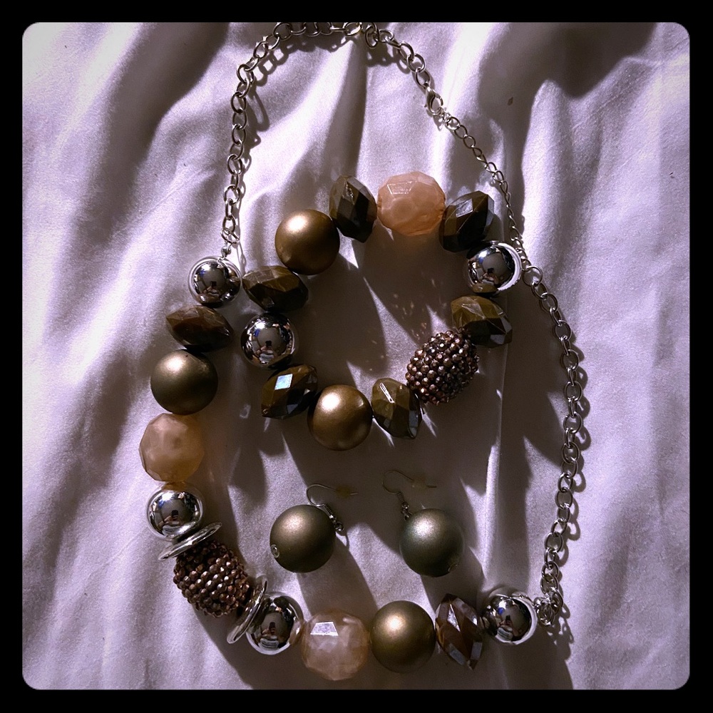Necklace, bracelet and earrings